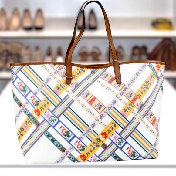 Tory Burch Handbags - Tory Burch Kerrington Square Ribbon Weave Bias All Over Tote Handbag